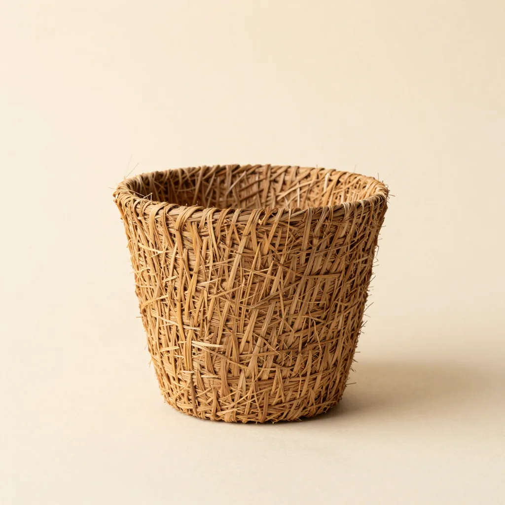 A small coir pot on a light background