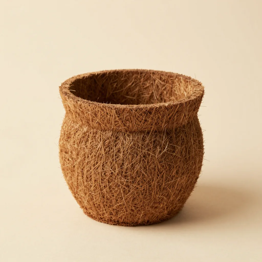 A medium coir pot on a light background