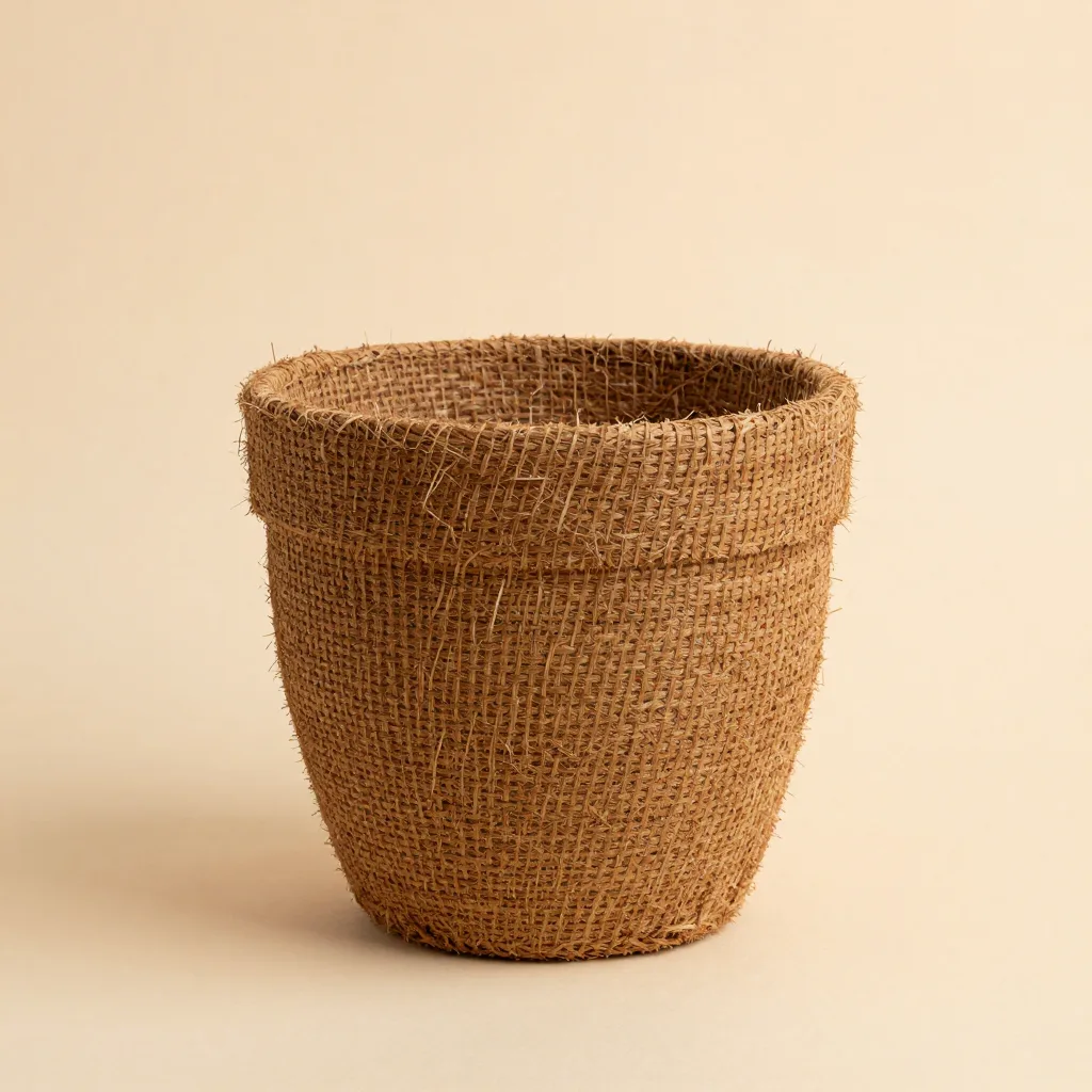 A large coir pot on a light background