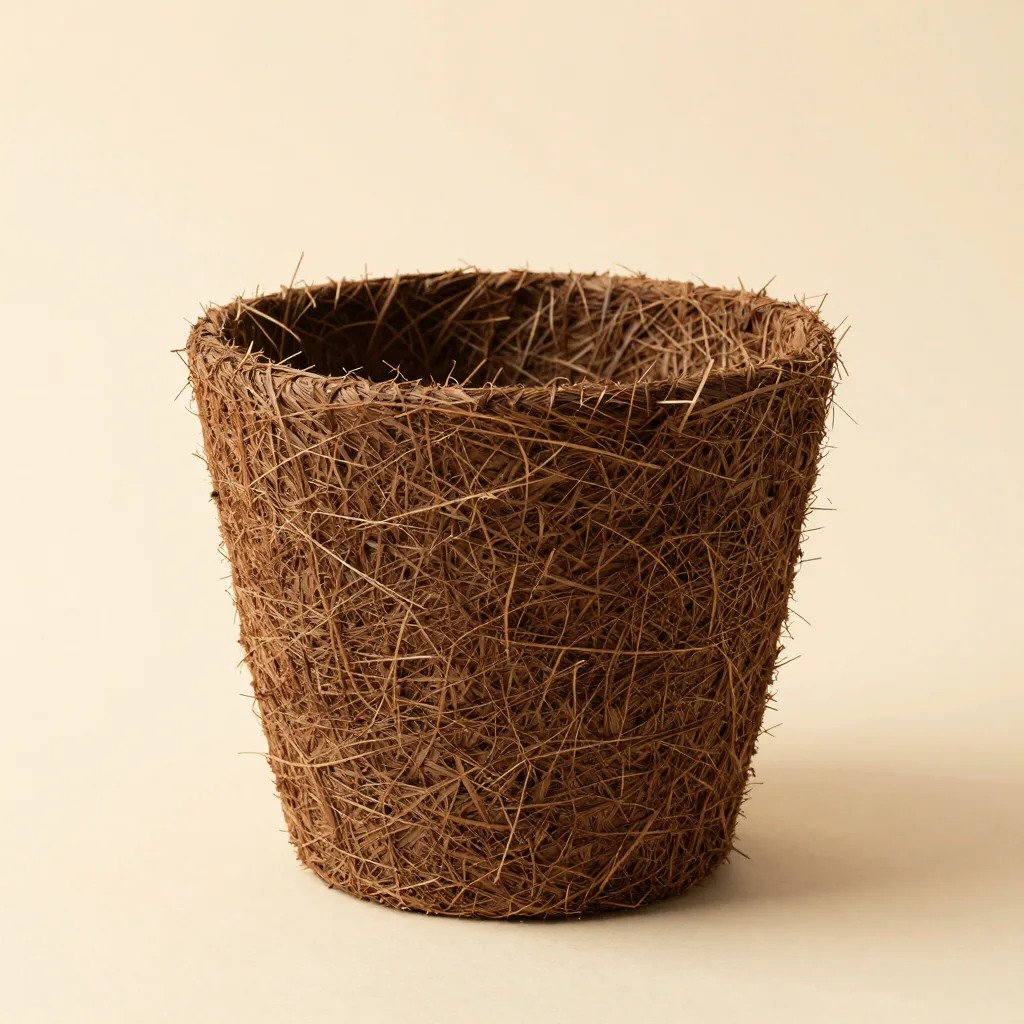 A deep coir pot on a light background